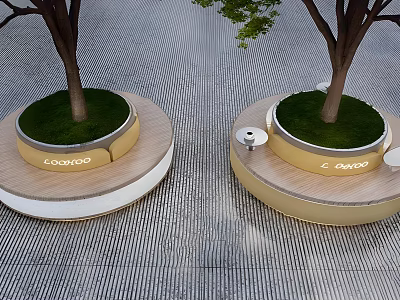 Circular Tree Planter Design With Grass Base And COOYOO Brand On Striped Ground 3d model
