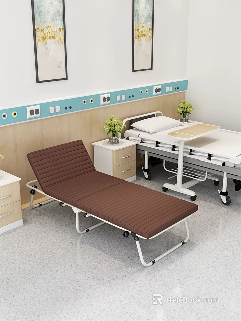 Hospital Room Medical Equipment Setup With Hospital Bed Accompanying Cot And Medical Interface Panels 3d model 