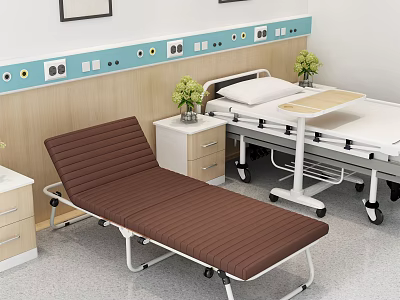 Hospital Room Medical Equipment Setup With Hospital Bed Accompanying Cot And Medical Interface Panels 3d model