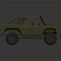 Military Green Off Road Pickup Truck With Large Tires Open Cargo Bed And Wooden Seats