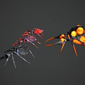Mechanical Reptile Spider Creatures Featuring Red Blue And Orange Color Patterns 3d model