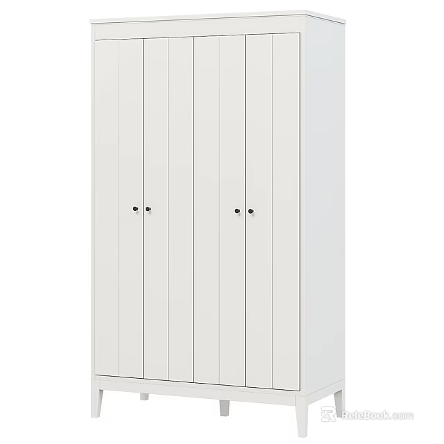 White Modern Wardrobe With Multiple Doors And Simple Design For Bedroom Storage 3d model