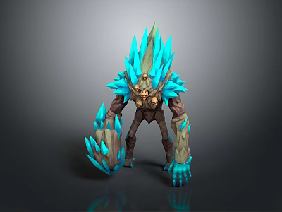 Game Movie Monster Character With Blue Ice Crystal Spikes Golden Accents And Rocky Brown Body 3d model