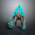 Game Movie Monster Character With Blue Ice Crystal Spikes Golden Accents And Rocky Brown Body