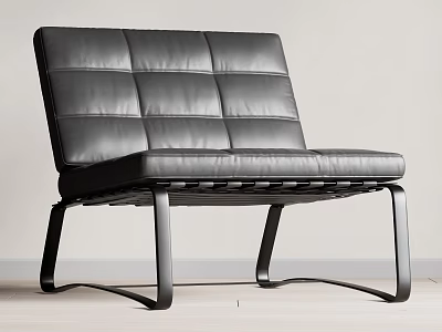 Modern Black Leather Single Sofa with Grid Pattern Backrest and Metal Legs Design 3d model