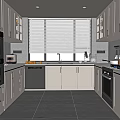 Modern Kitchen Interior With Gray Cabinets Stainless Steel Appliances Sleek Countertop And Large Window