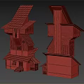 Unique Multi Level Wooden Houses With Sloped Roofs And Stone Base