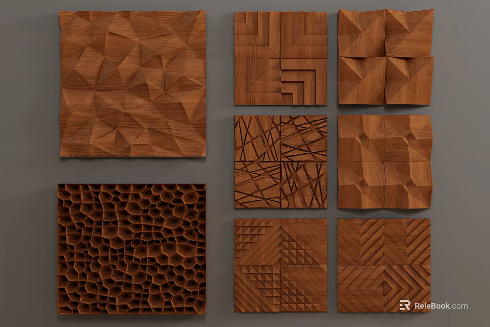 Wooden Wall Decorative Panels With Various Geometric Patterns And Textured Designs 3d model 