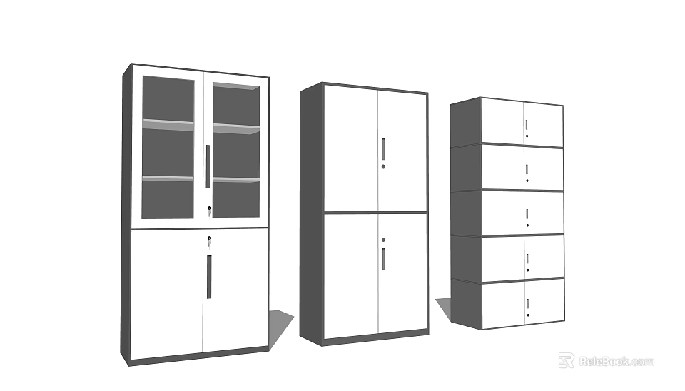 Stylish Functional Bookcases With Various Designs Glass Doors Cabinet Doors And Drawers 3d model 