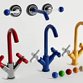 Modern Colorful Faucets in Red Blue Yellow with Unique Handles and Decorative Balls