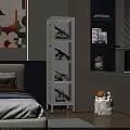 White Figurine Display Cabinet with LED Lighting and Multiple Shelves in Modern Bedroom Interior