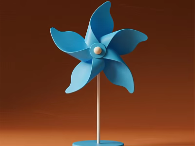 Blue Windmill Decorative Ornament Set With Blue Blades White Pole And Base On Brown Background 3d model