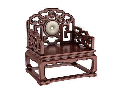 Classic Chinese Style Single Sofa With Carved Details And Circular Jade Decoration 3d model
