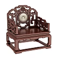 Classic Chinese Style Single Sofa With Carved Details And Circular Jade Decoration
