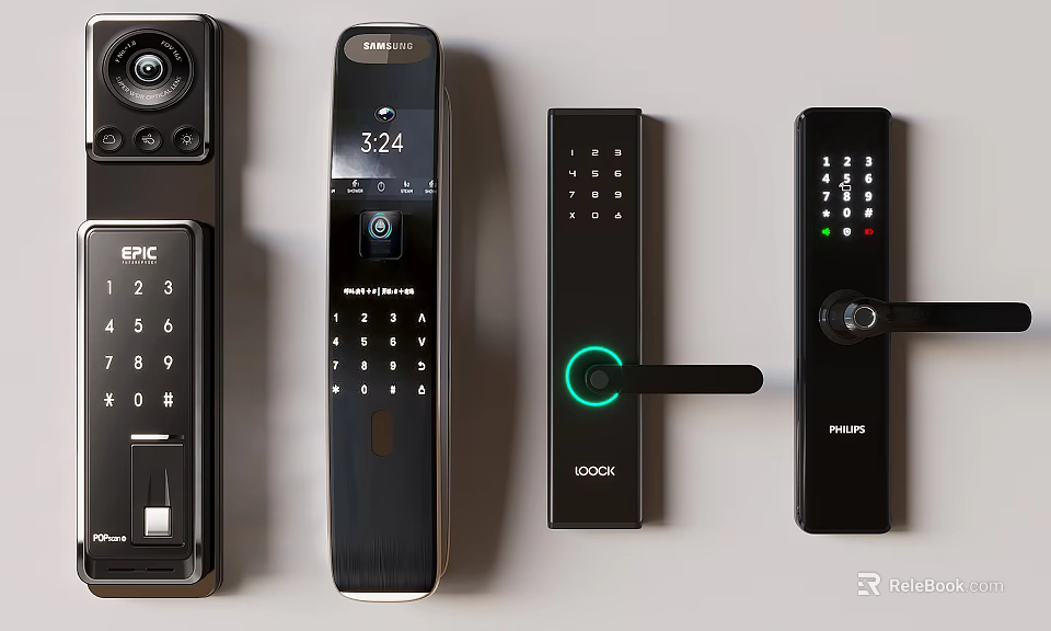 Advanced Electronic Door Handles Featuring Numeric Keypad Fingerprint Scanner And Digital 3d model 