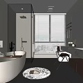Modern Bathroom Interior With Freestanding Bathtub Glass Shower Large Windows And Marble Vanity