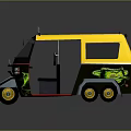 Tricycle Motorcycle With Yellow Roof Black Body Green Graphics Yellow Wheels Windshield And Top Lights