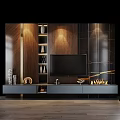Modern TV Background Wall Design With Wooden Accents Marble Texture Fireplace And Lighting