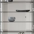 Elegant Modern Decorative Cabinet With Glass Shelves Metal Frame And Decorative Sculptures