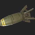Military Weapon Green Bomb With Yellow Stripes And Metallic Rear Fins Structure Design