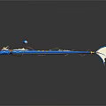 Blue Fantasy Game Movie Character With Large Claws Yellow Red Accents and Floating Blue Orb