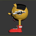 Game Movie Character Yellow Cartoon Wearing Black Hat Glasses And Red Shoes With Arms Outstretched