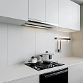Modern Kitchen With Sleek Stove Range Hood And Essential Appliances 3d model