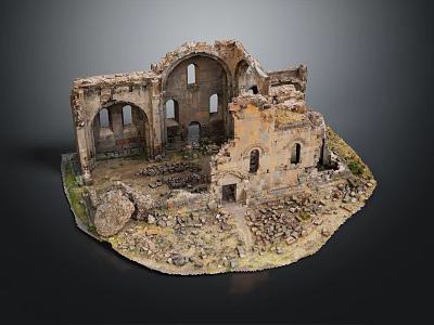 Detailed Ancient Building Ruins Model with Arched Structures and Stone Wall Fragments 3d model