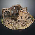 Detailed Ancient Building Ruins Model with Arched Structures and Stone Wall Fragments