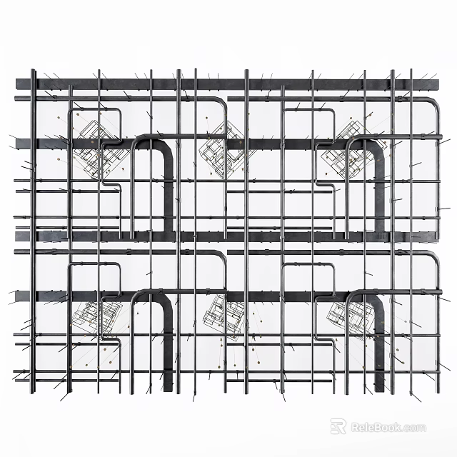 Metal Pipes Interconnected Grid Layout In Structural Framework With Industrial Design 3d model 