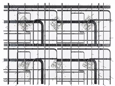 Metal Pipes Interconnected Grid Layout In Structural Framework With Industrial Design 3d model