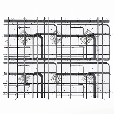 Metal Pipes Interconnected Grid Layout In Structural Framework With Industrial Design 3d model