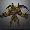 Mythical Demon Creature With Large Wings Horns And Yellow Muscular Body