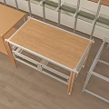 Modern Shelves And Tables With Different Designs Against Grid Wall Background 3d model