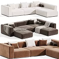 Modern Modular Sectional Sofa With Pillows And Throw Blankets In Neutral Tones For Living Room