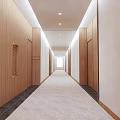 Hotel Corridor With Wooden Walls Long Hallway Ceiling Lights And Light Colored Floor Tiles