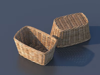 Two Handwoven Wicker Storage Baskets for Home Organizing and Decorative Use 3d model