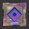 Colorful Metallic Cube Structure With Holographic Finish And Blue Diamond Design