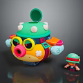 Colorful Cartoon Submarine Toy Featuring Green Top Yellow Body And Small Companion Figure