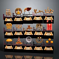 Display Shelf With Chair Clock Flower Scale Toy And Decorative Models