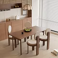 Modern Wooden Dining Table And Chairs Set In Dining Room With Fruits And Pendant Light 3d model