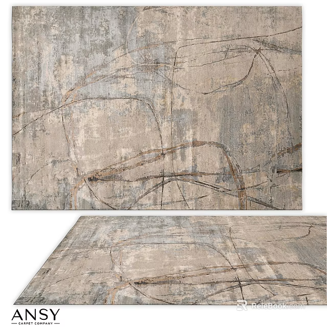 Modern Square Rug With Abstract Line Pattern In Neutral Tones For Home Decor 3d model 