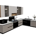 Modern Kitchen With Wall And Base Glass Door Cabinets White Countertop And Appliances