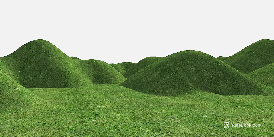 Beautiful Park Landscape With Lush Green Grass And Rolling Hills 3d model 