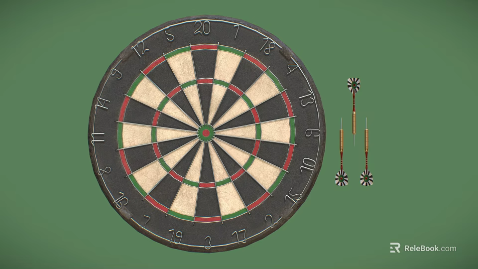 Professional Dartboard With Numbered Sections And Steel Tip Darts Sports Equipment 3d model 