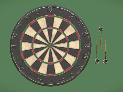 Professional Dartboard With Numbered Sections And Steel Tip Darts Sports Equipment 3d model