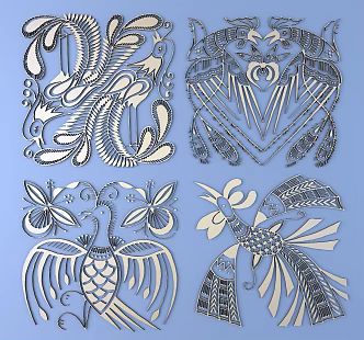 Chinese ethnic style carved traditional pattern ethnic decoration 3d model