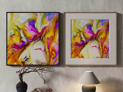 Colorful Inflatable Wall Art Decorations In Yellow Purple Pink Hues With Vase And Lamp 3d model