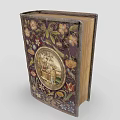 Antique Book With Ornate Floral Pattern Cover And Central Circular Painting