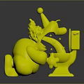 Colorful Clown In Blue Outfit With Red Nose Kneeling By Green Toilet With Rainbow